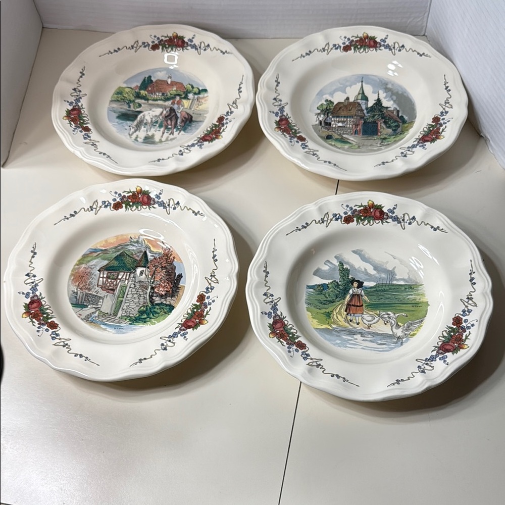 Sarreguemines Obernai Soup Salad 9”Bowls Set of 4 Vintage H Loux Made in France